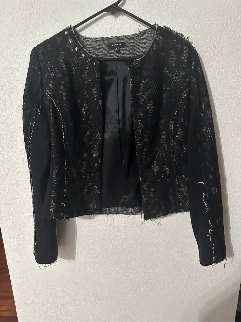 Express Black Lace Overlay Cropped Blazer Jacket